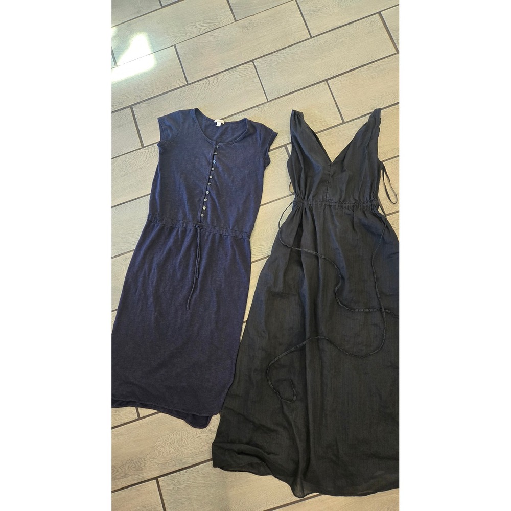 Gap Bundle Navy Henley T-Shirt Dress and Black Ramie Cotton V-Neck Maxi Dress